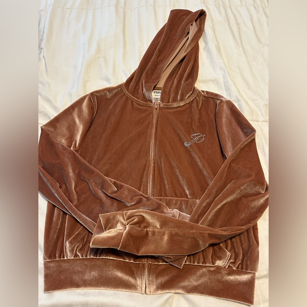 Velour Hoodie with Rhinestone Accent